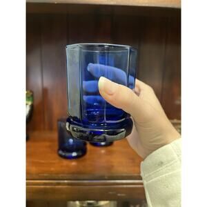 Cobalt Blue Transparent Anchor Hocking Whiskey Low All Glasses MCM Vintage